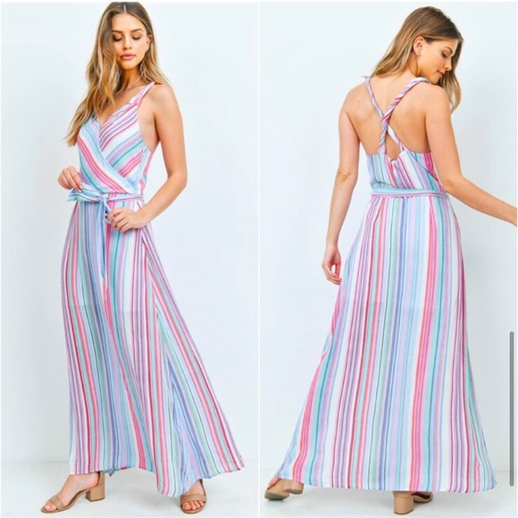 Pastel striped spring summer maxi dress - Picture 6 of 8